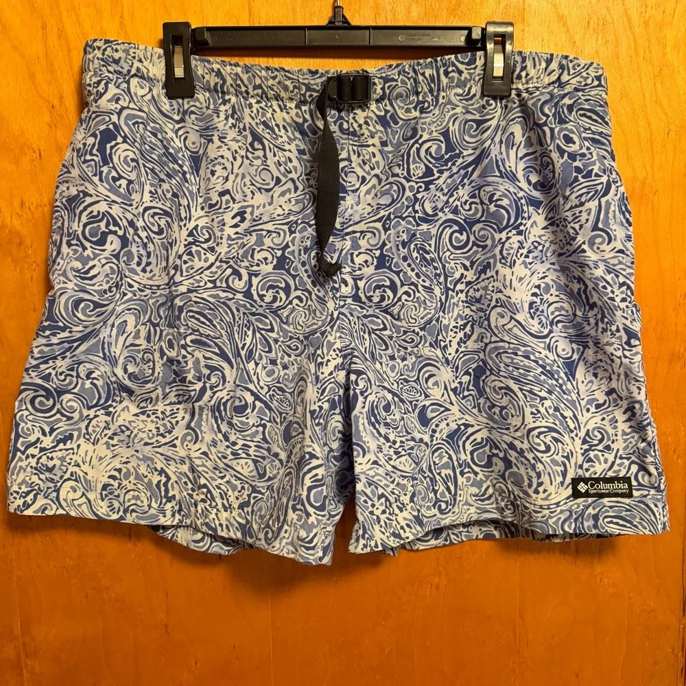 Columbia Blue‎ & White Paisley Swim Trunks